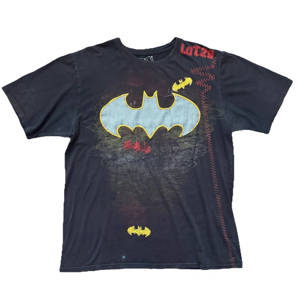 Vintage Lot 29 Batman T Shirt 2XL Black Embroidered Logo Y2K Distressed